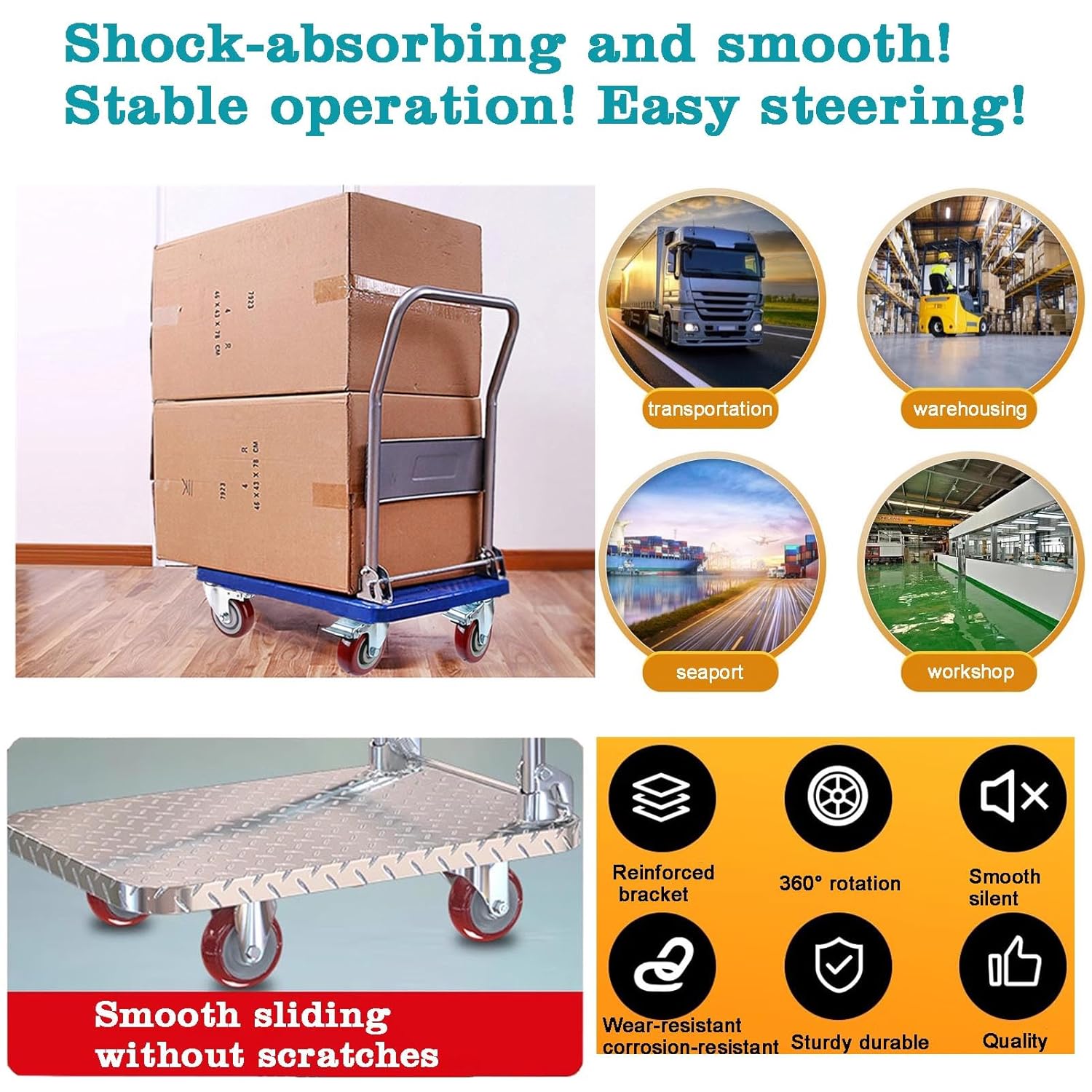 4 inch Casters Load 2400lbs -Includes 2 Sets of Adaptive Screws -Lockable Bearing Plate Heavy Duty Caster with Brakes, 360-degree Swivel for Furniture and Workbench Cart, Set of 4